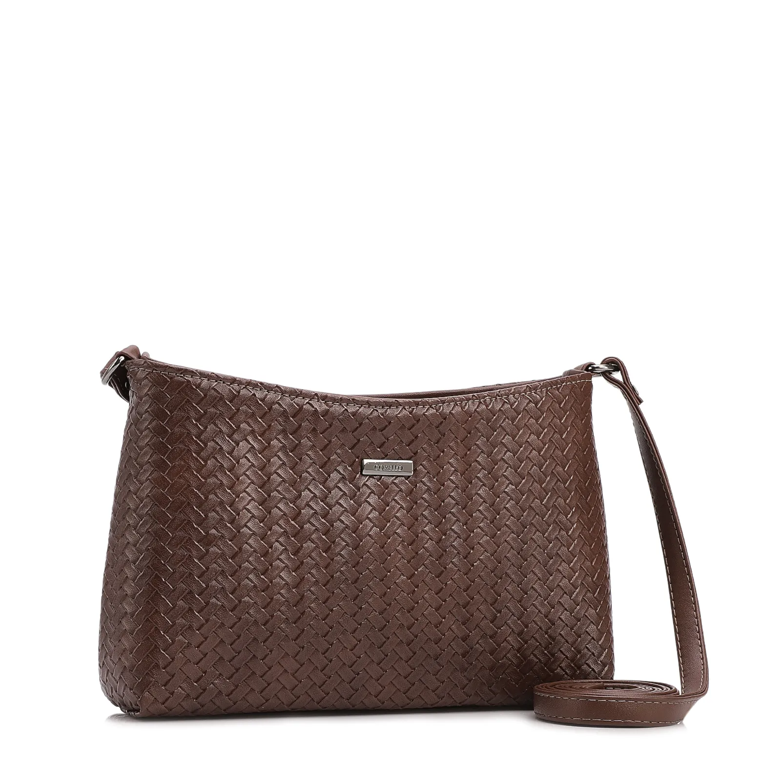 Bolsa Transversal Pequena Alt Marrom Escuro Textura Tramada