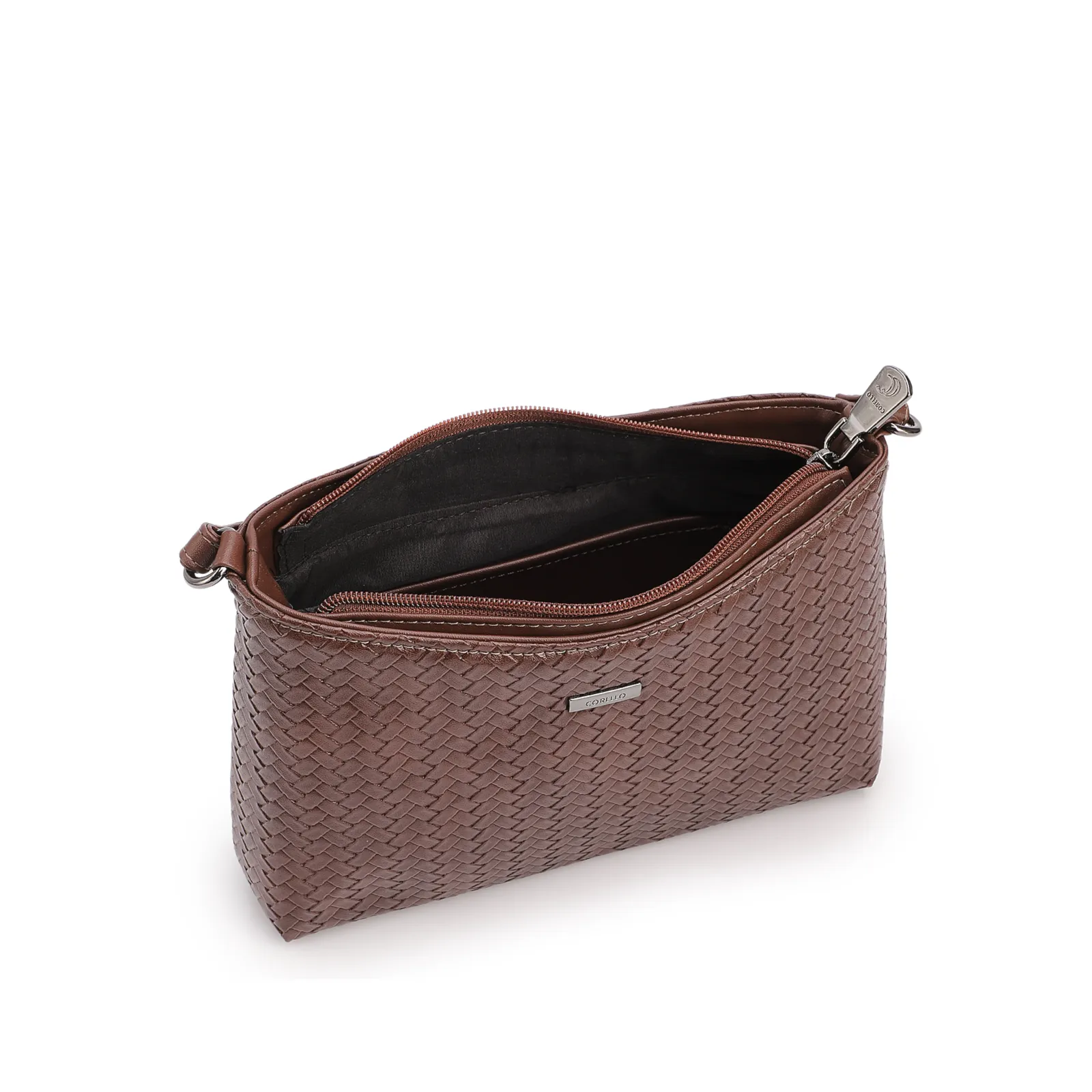 Bolsa Transversal Pequena Alt Marrom Escuro Textura Tramada