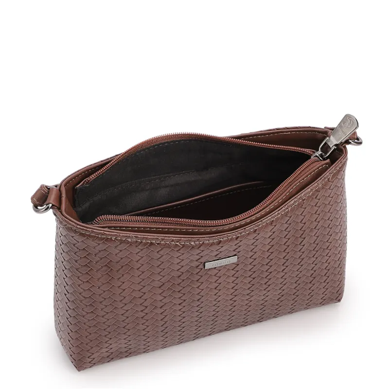 Bolsa Transversal Pequena Alt Marrom Escuro Textura Tramada - foto 4