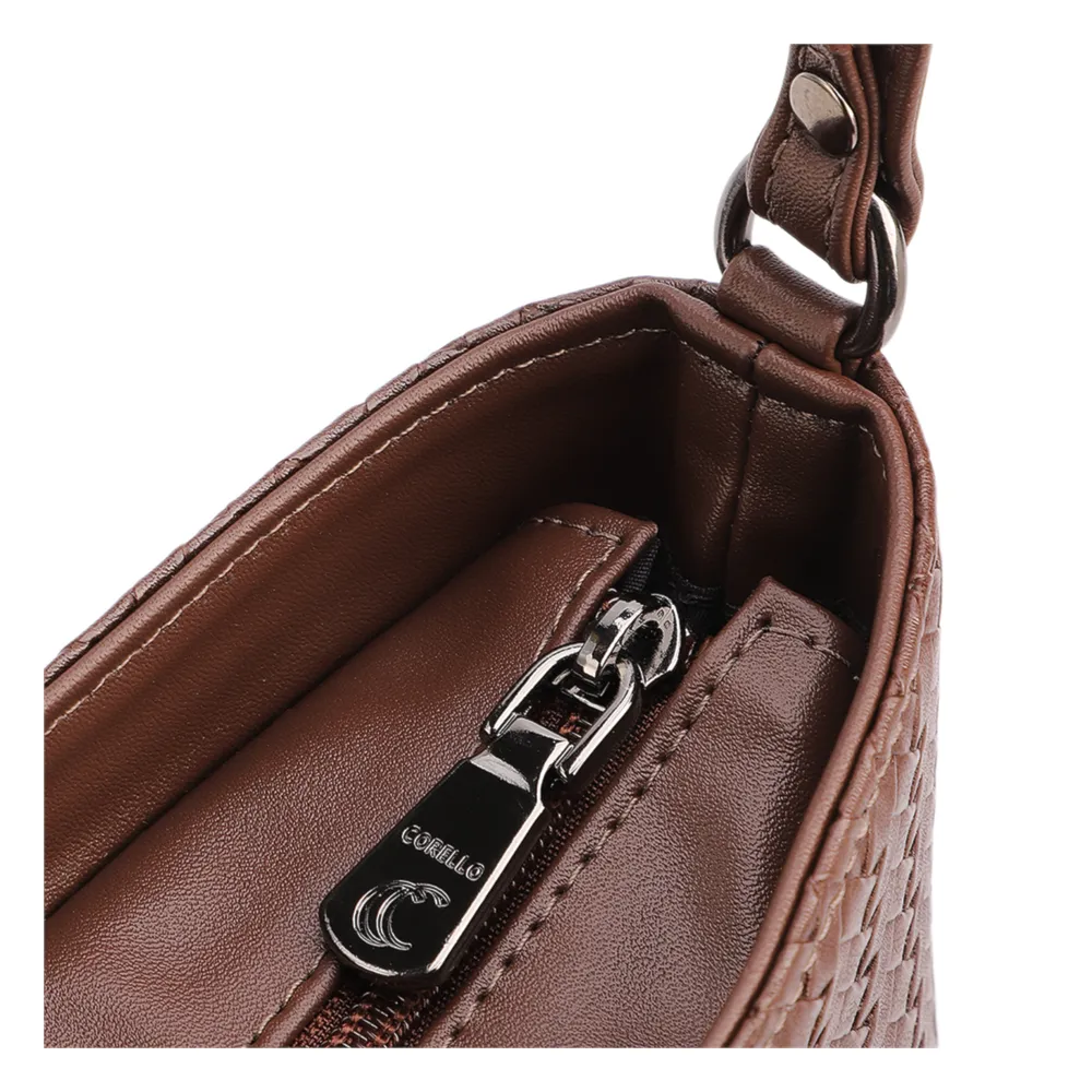 Bolsa Transversal Pequena Alt Marrom Escuro Textura Tramada - imagem 5