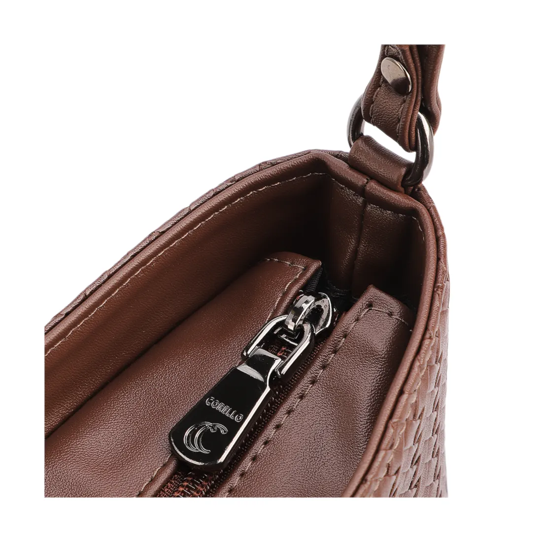 Bolsa Transversal Pequena Alt Marrom Escuro Textura Tramada - foto 5