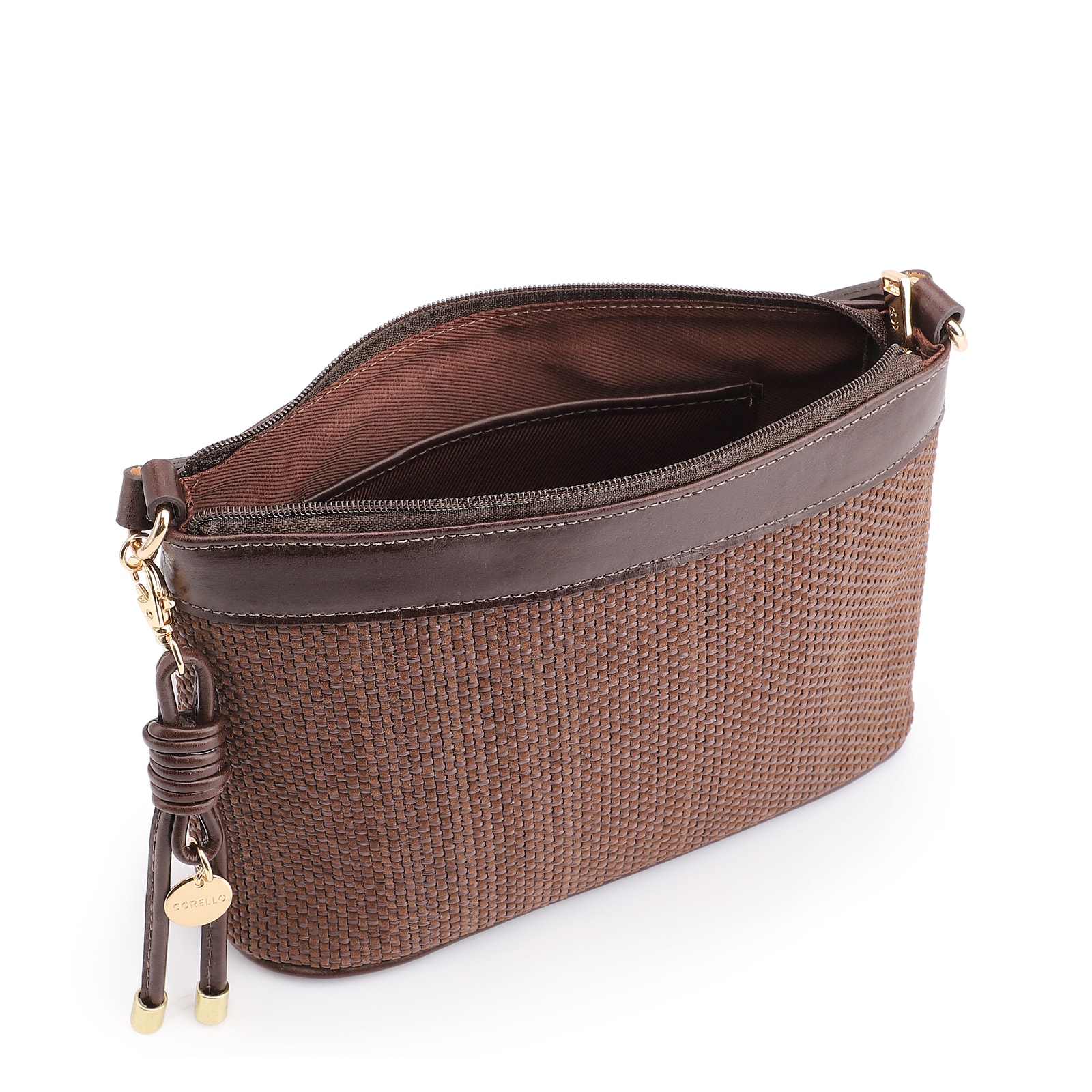 Bolsa Transversal Pequena Alt Marrom Escuro Tramado