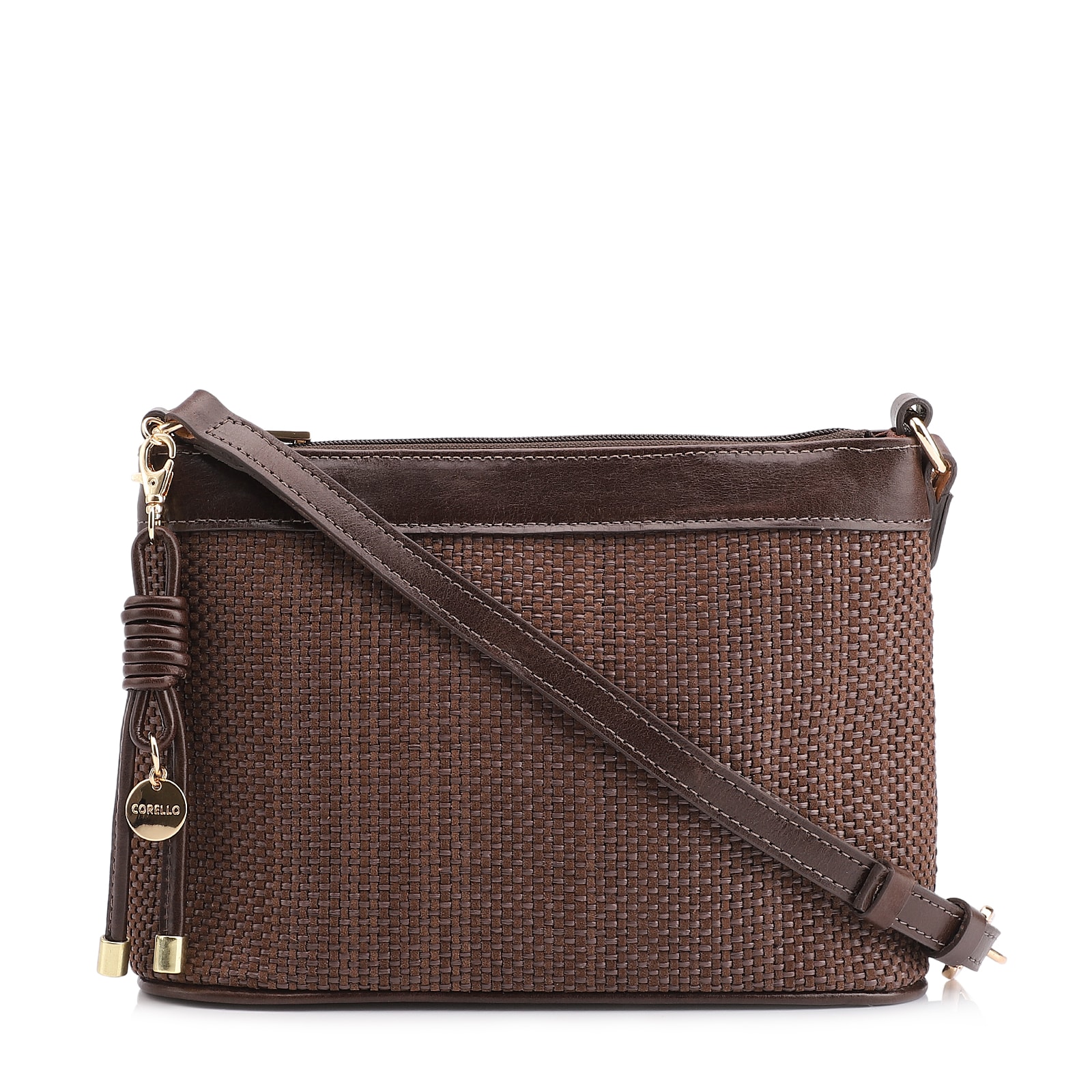 Bolsa Transversal Pequena Alt Marrom Escuro Tramado