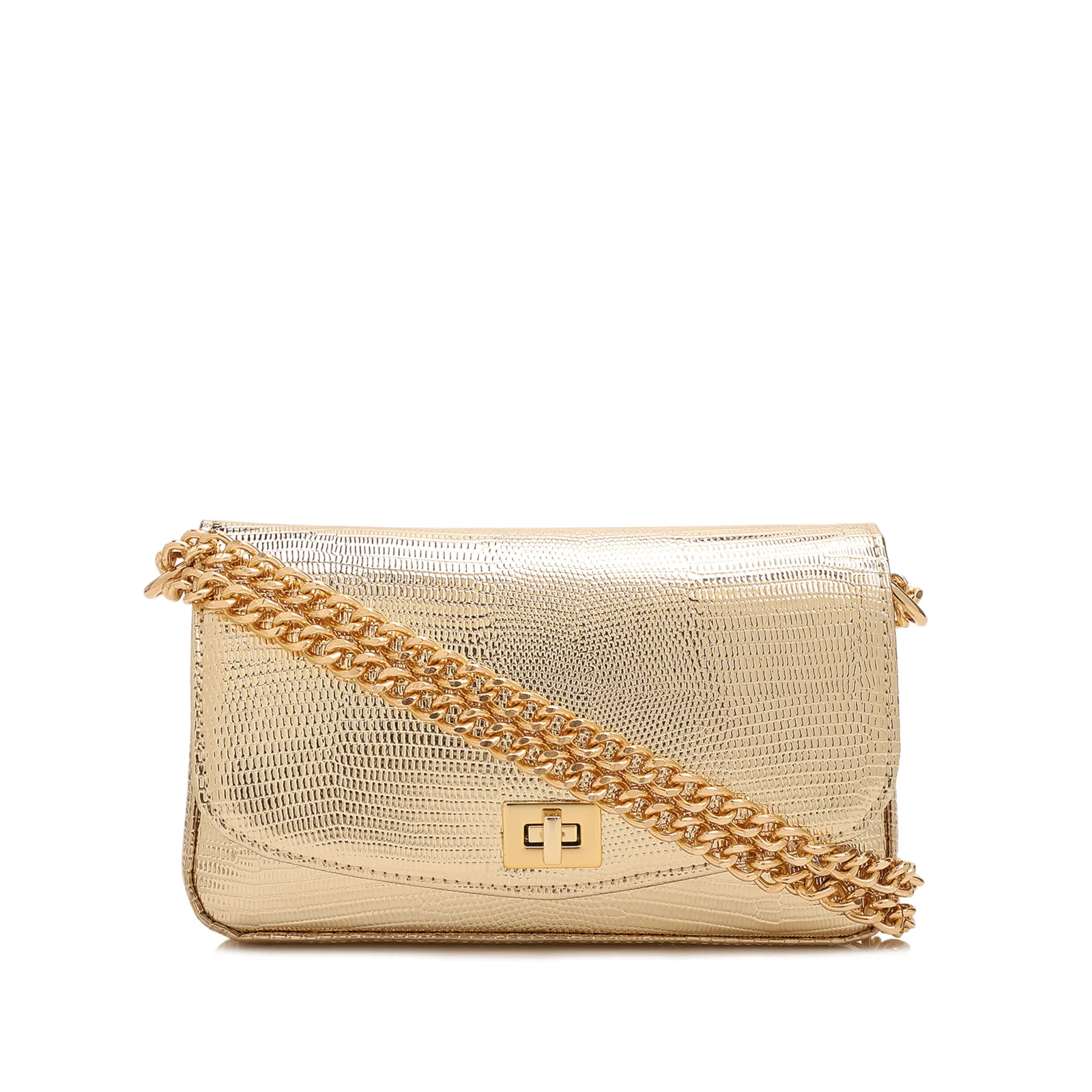 Bolsa Transversal Pequena Alt Textura Python Dourada Corrente