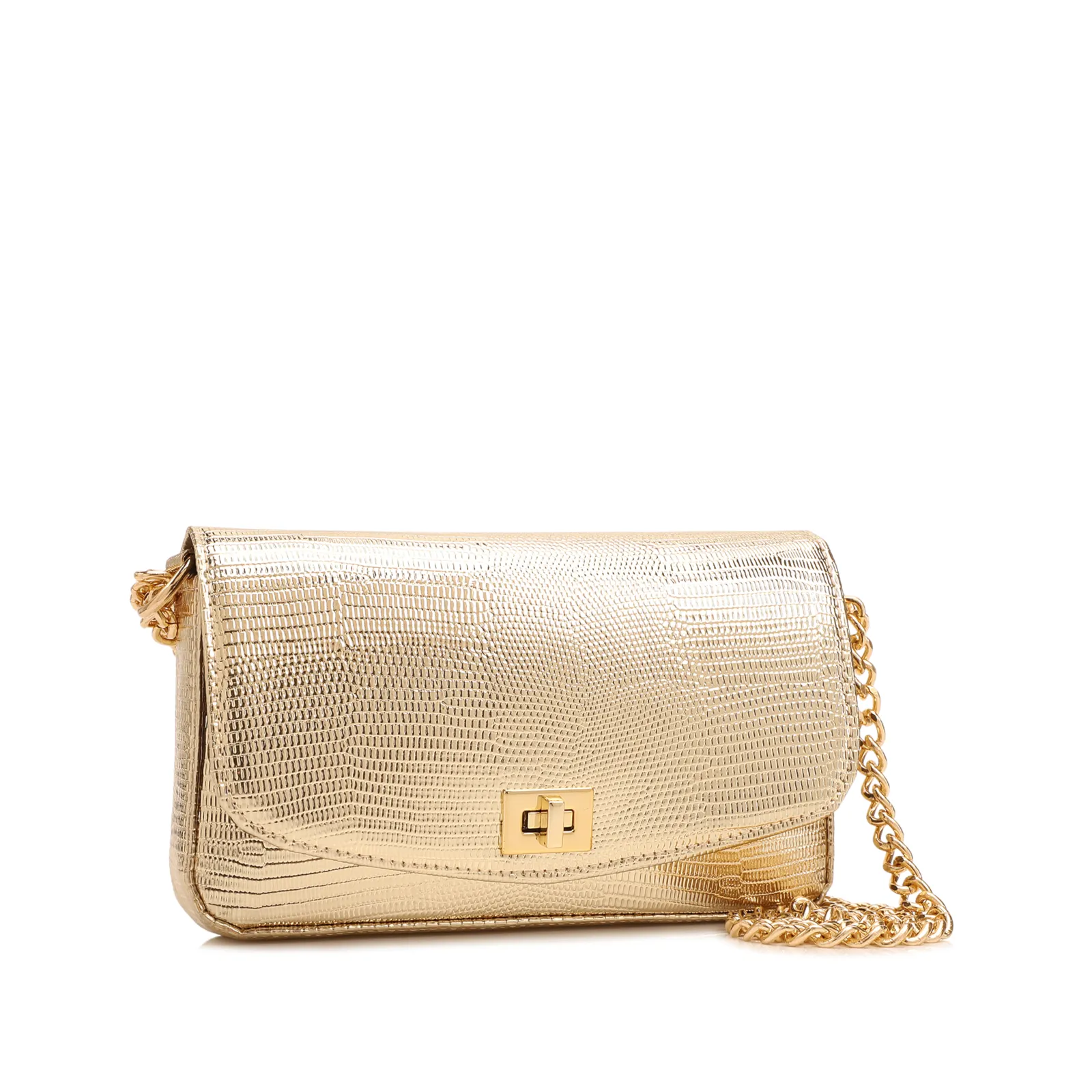 Bolsa Transversal Pequena Alt Textura Python Dourada Corrente