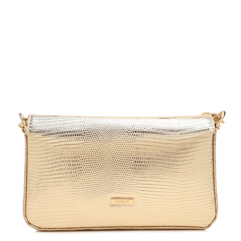  Bolsa Transversal Pequena Alt Textura Python Dourada Corrente - imagem 3