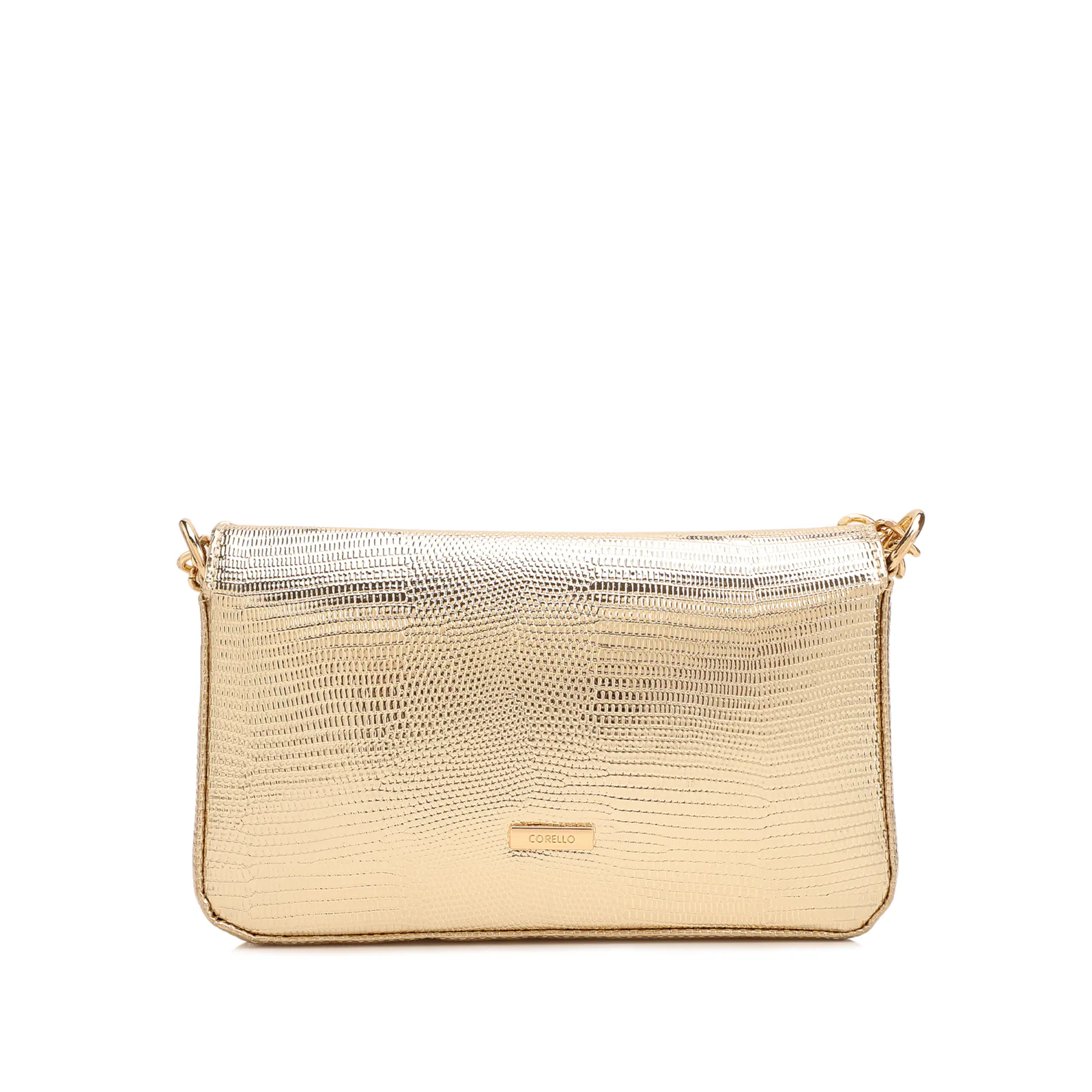 Bolsa Transversal Pequena Alt Textura Python Dourada Corrente