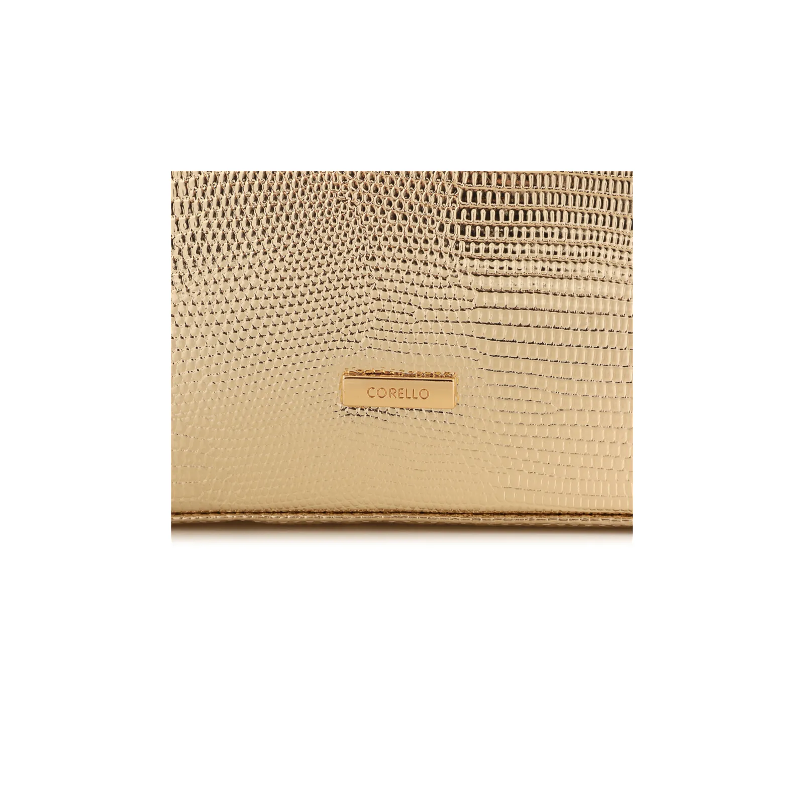 Bolsa Transversal Pequena Alt Textura Python Dourada Corrente