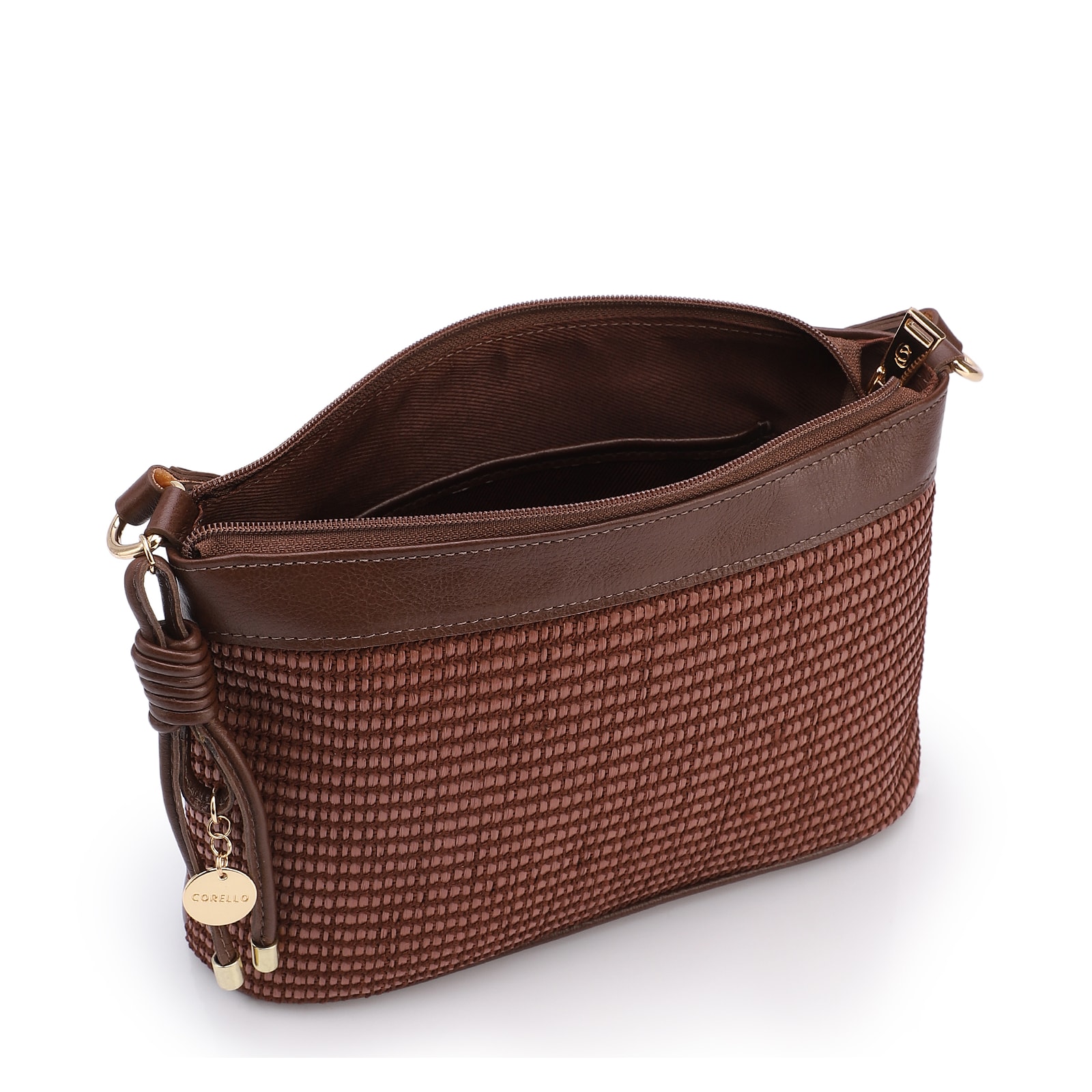 Bolsa Transversal Pequena Couro/Alt Marrom Tramado
