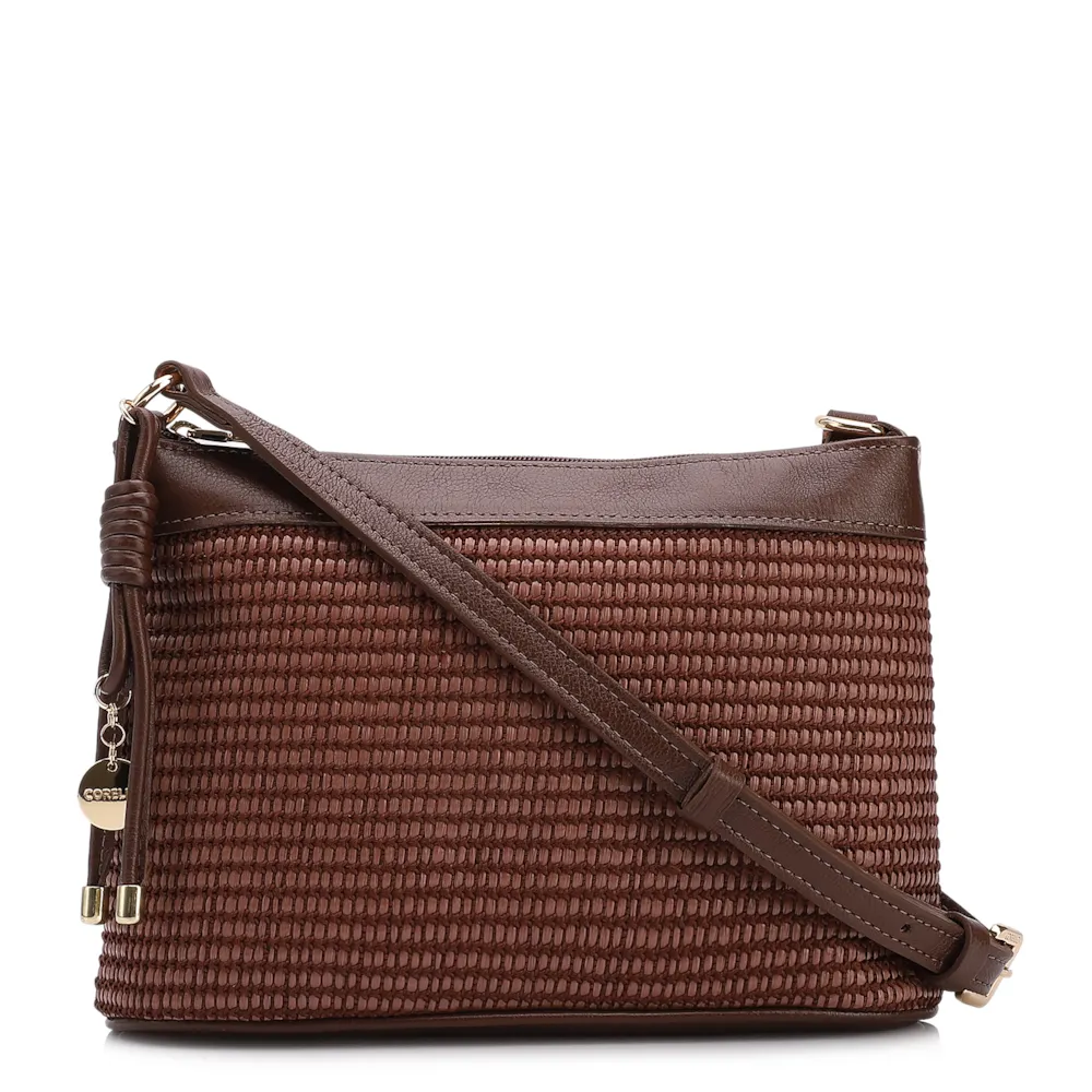 Bolsa Transversal Pequena Couro/Alt Marrom Tramado