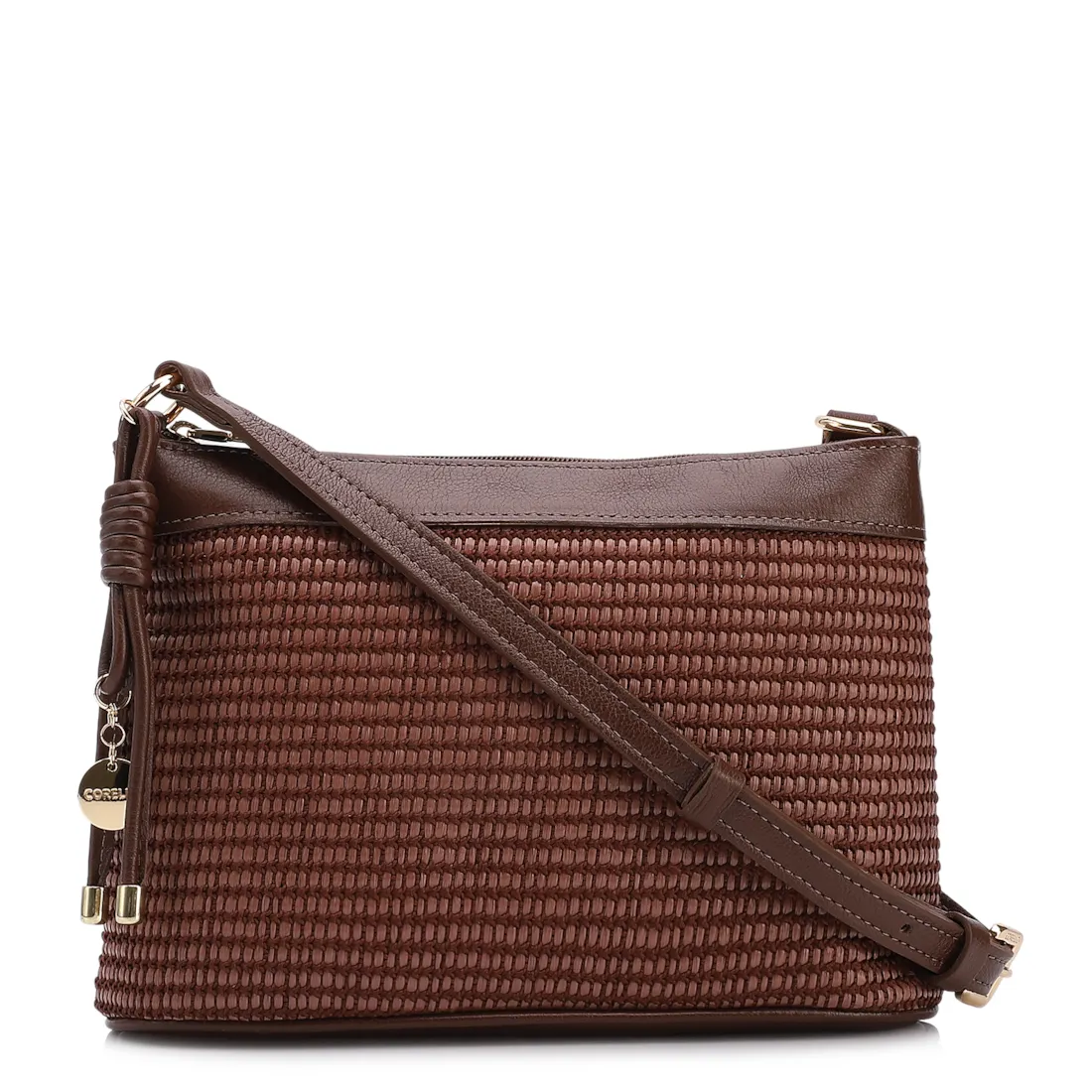 Bolsa Transversal Pequena Couro/Alt Marrom Tramado