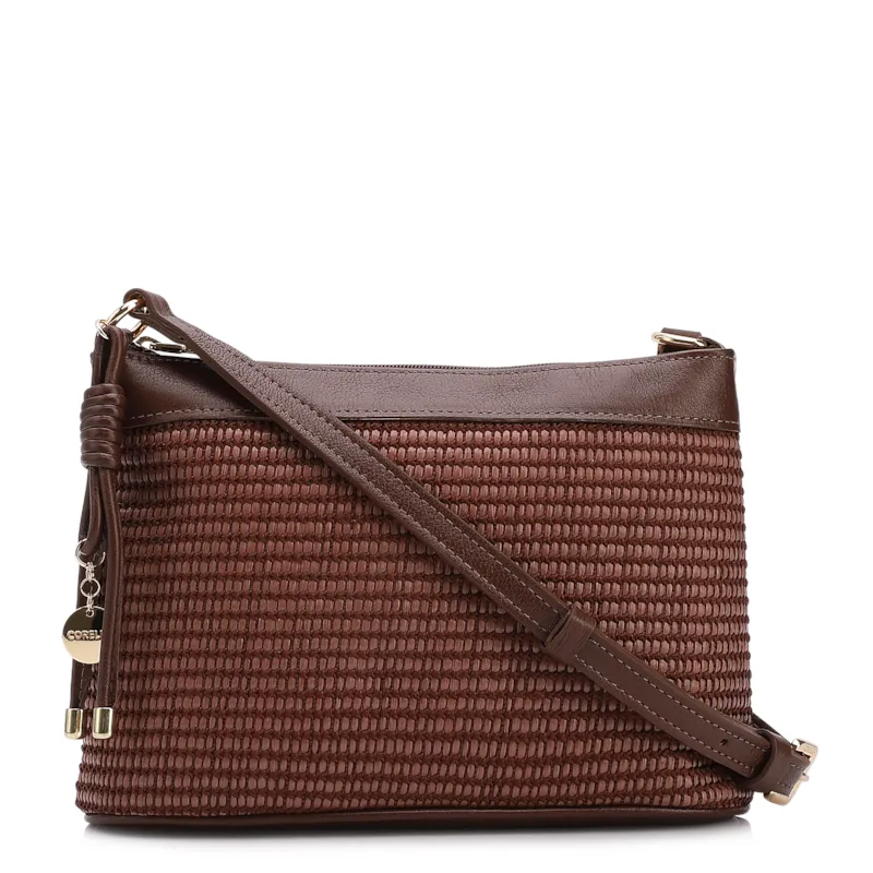 Bolsa Transversal Pequena Couro/Alt Marrom Tramado
