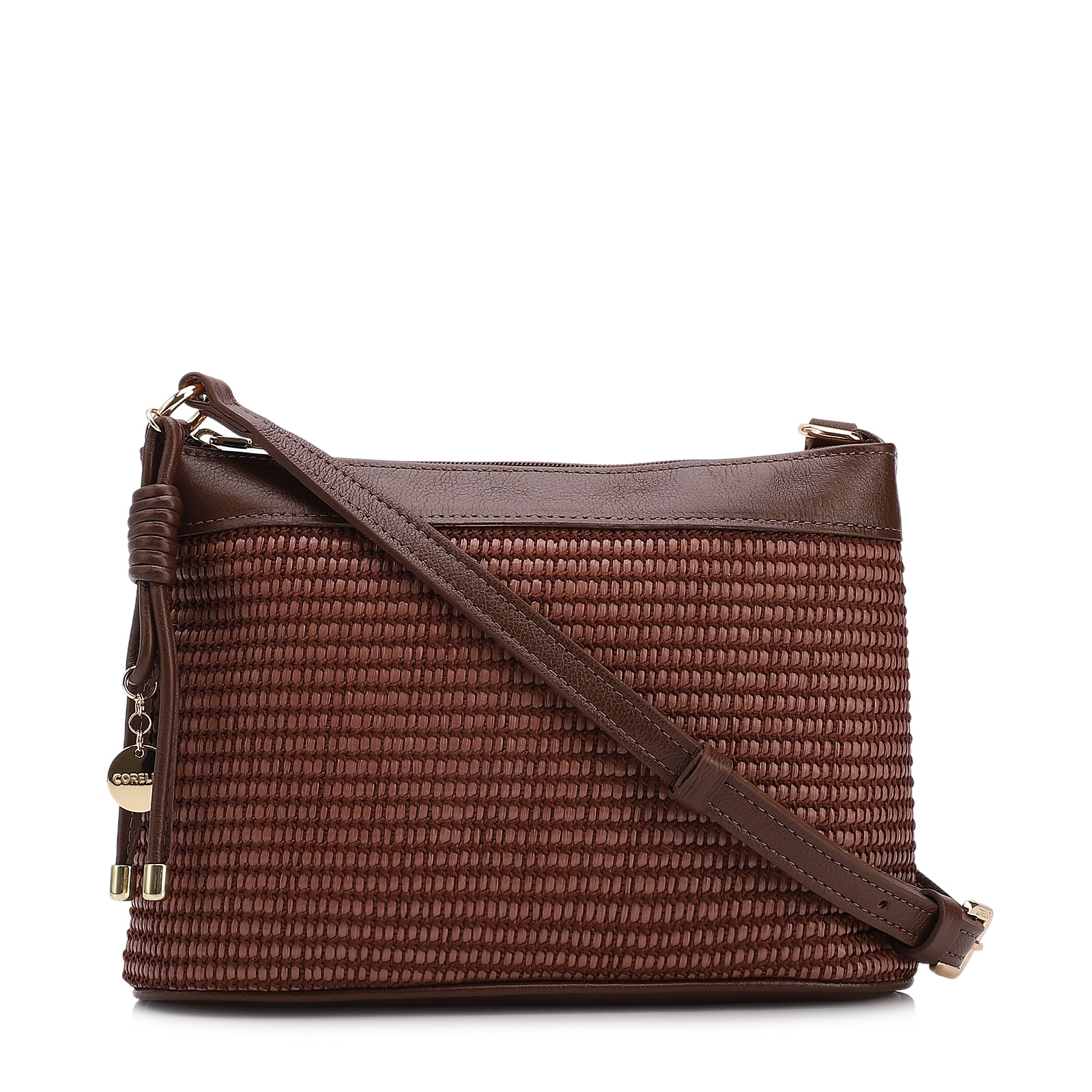 Bolsa Transversal Pequena Couro/Alt Marrom Tramado