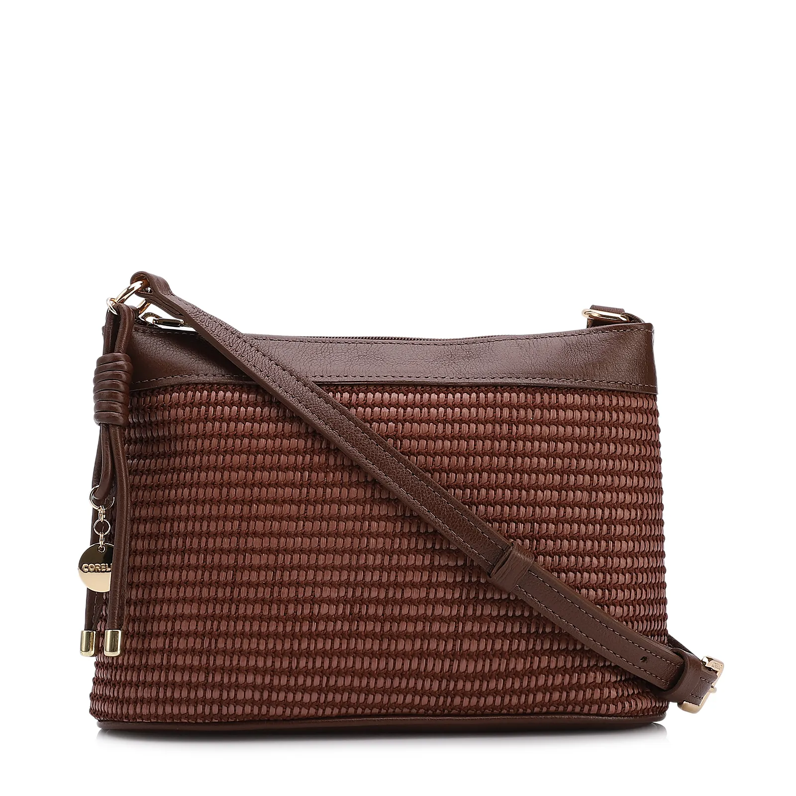 Bolsa Transversal Pequena Couro/Alt Marrom Tramado