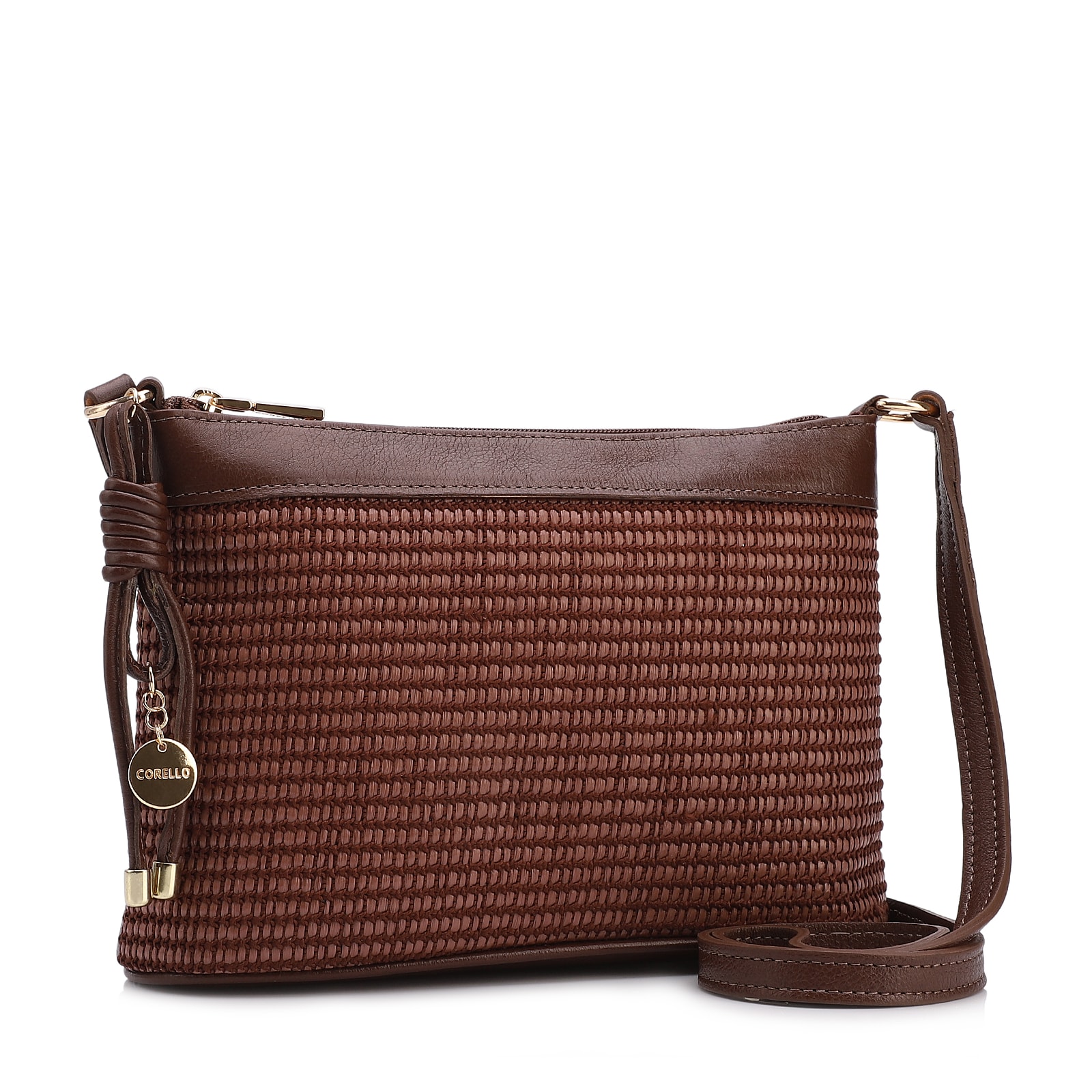 Bolsa Transversal Pequena Couro/Alt Marrom Tramado