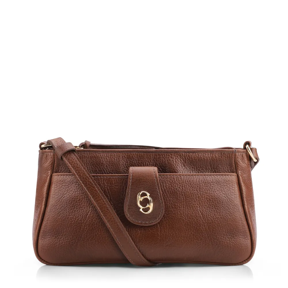 Bolsa Transversal Pequena Couro Antique Marrom Bolso Frontal Botão