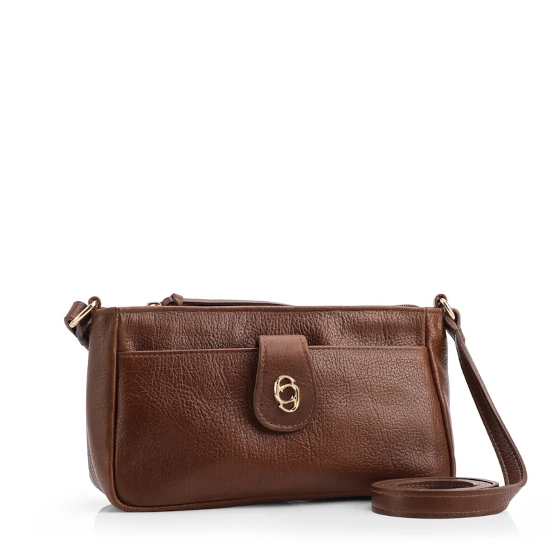 Bolsa Transversal Pequena Couro Antique Marrom Bolso Frontal Botão - foto 2