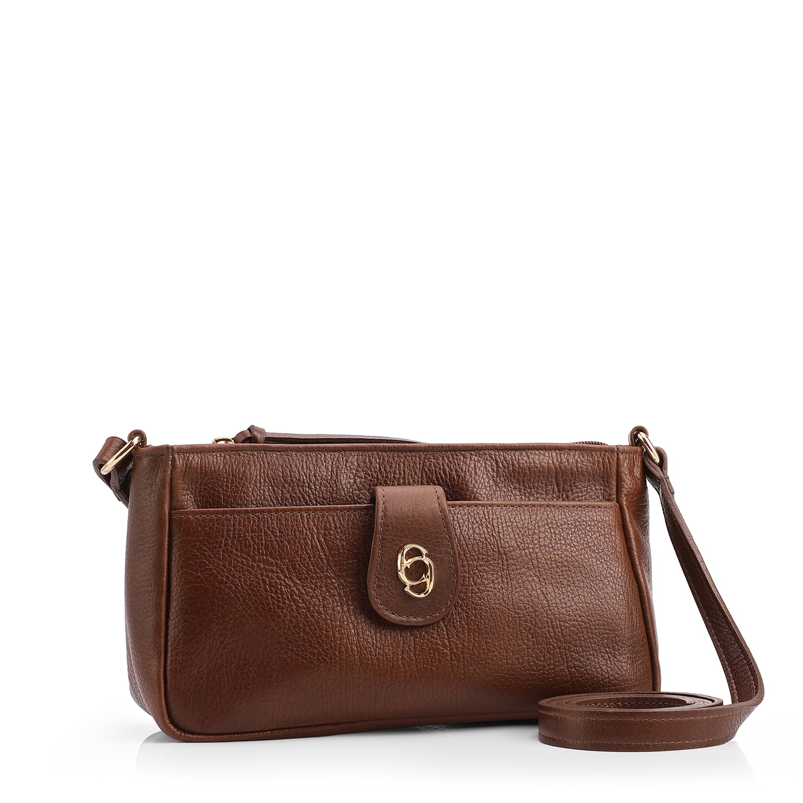 Bolsa Transversal Pequena Couro Antique Marrom Bolso Frontal Botão