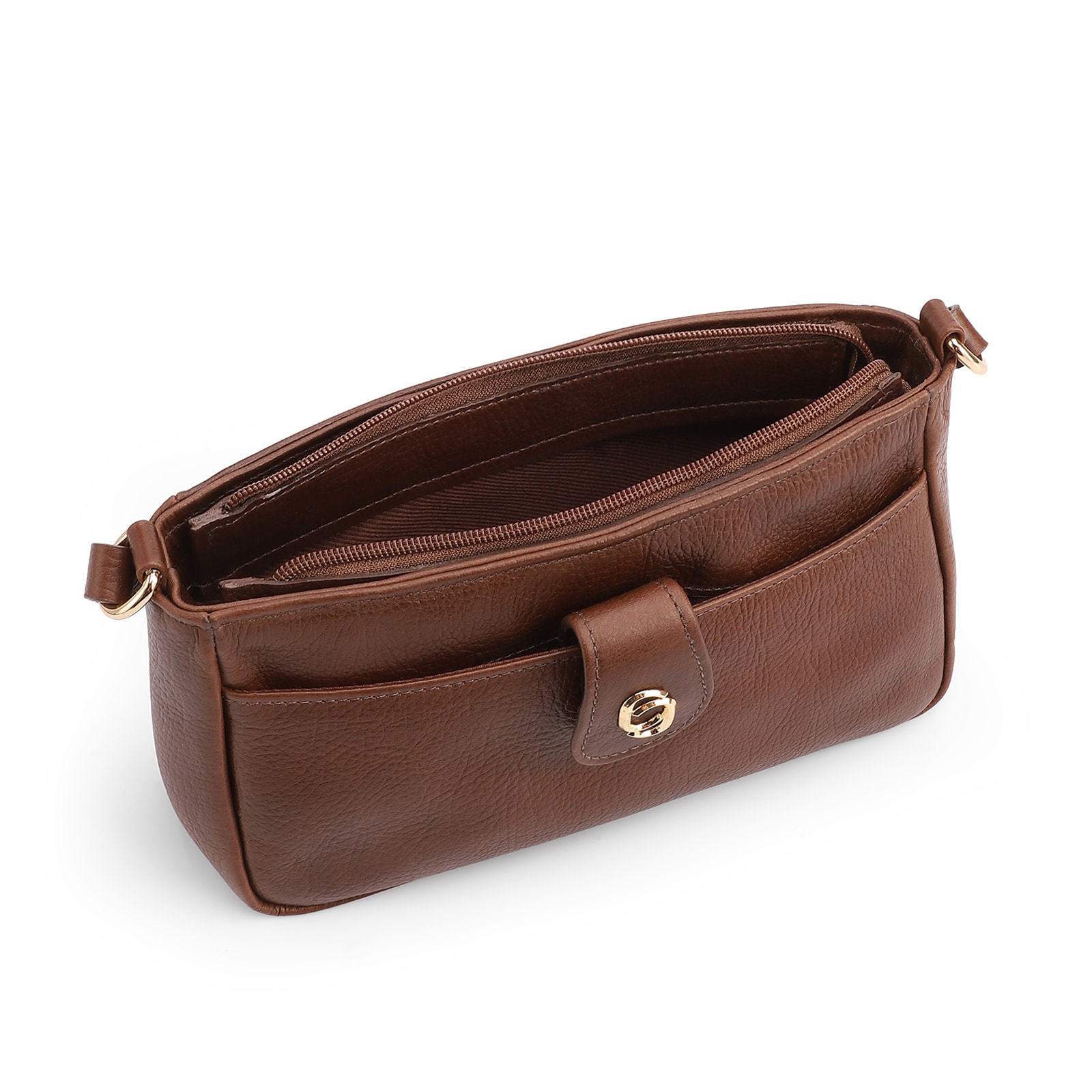 Bolsa Transversal Pequena Couro Antique Marrom Bolso Frontal Botão