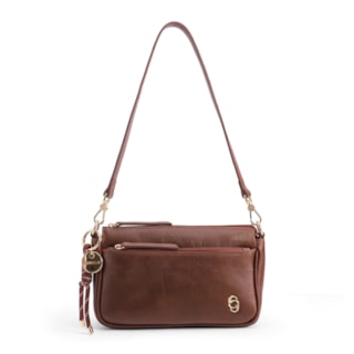 Pequena Couro Antique Marrom Bolso Zíper