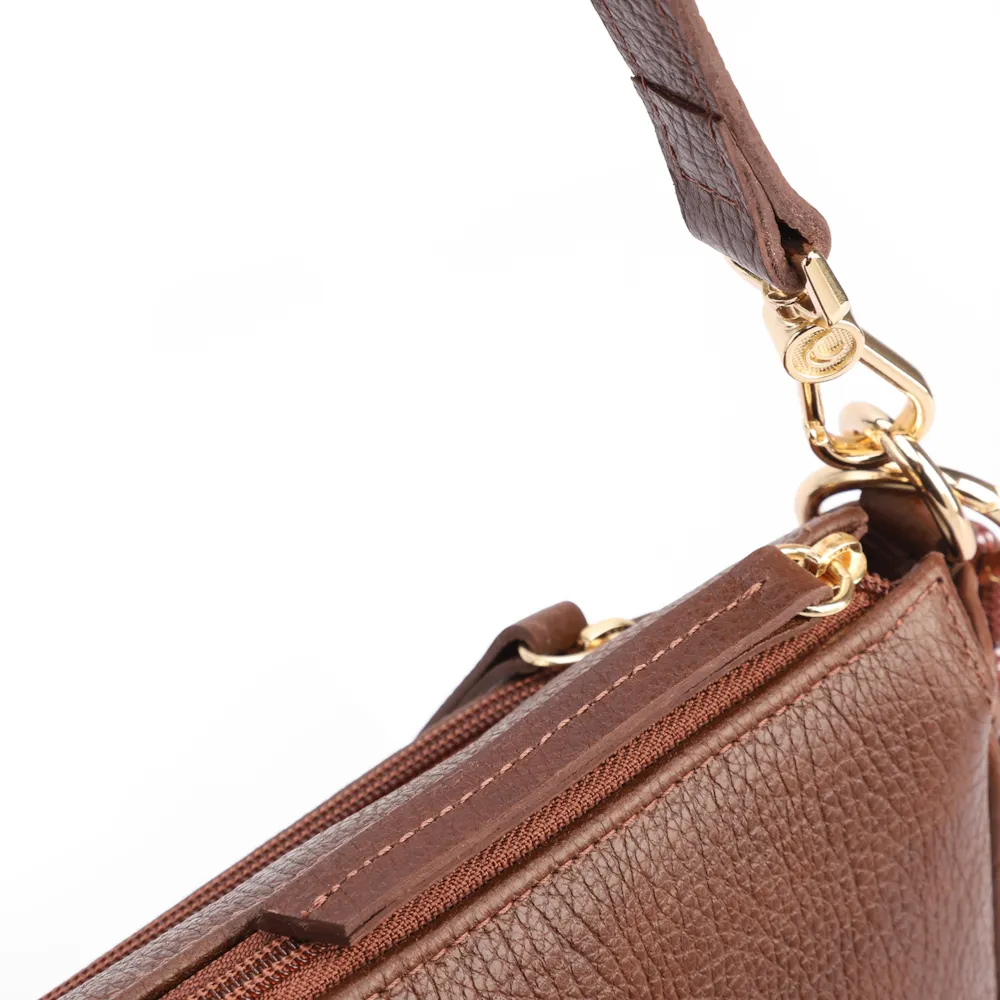 Bolsa Transversal Pequena Couro Antique Marrom Bolso Zíper - imagem 4