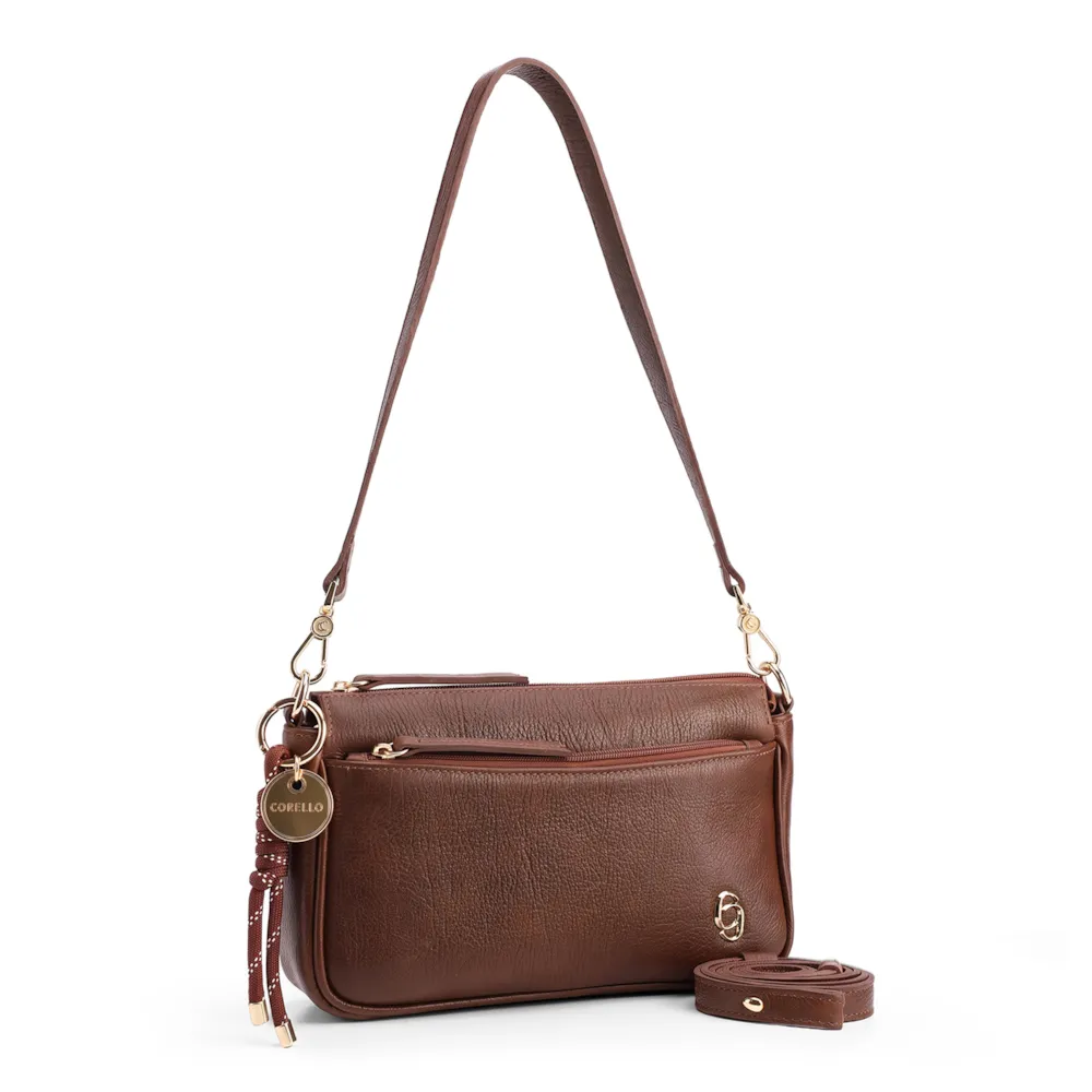 Bolsa Transversal Pequena Couro Antique Marrom Bolso Zíper - imagem 2