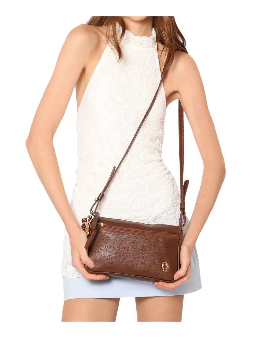 Bolsa Transversal Pequena Couro Antique Marrom Bolso Zíper - imagem 3