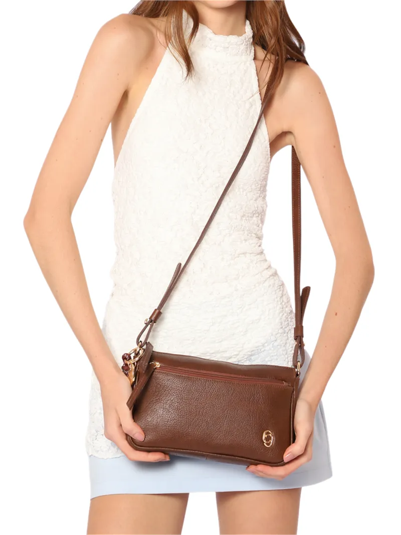 Bolsa Transversal Pequena Couro Antique Marrom Bolso Zíper - foto 2