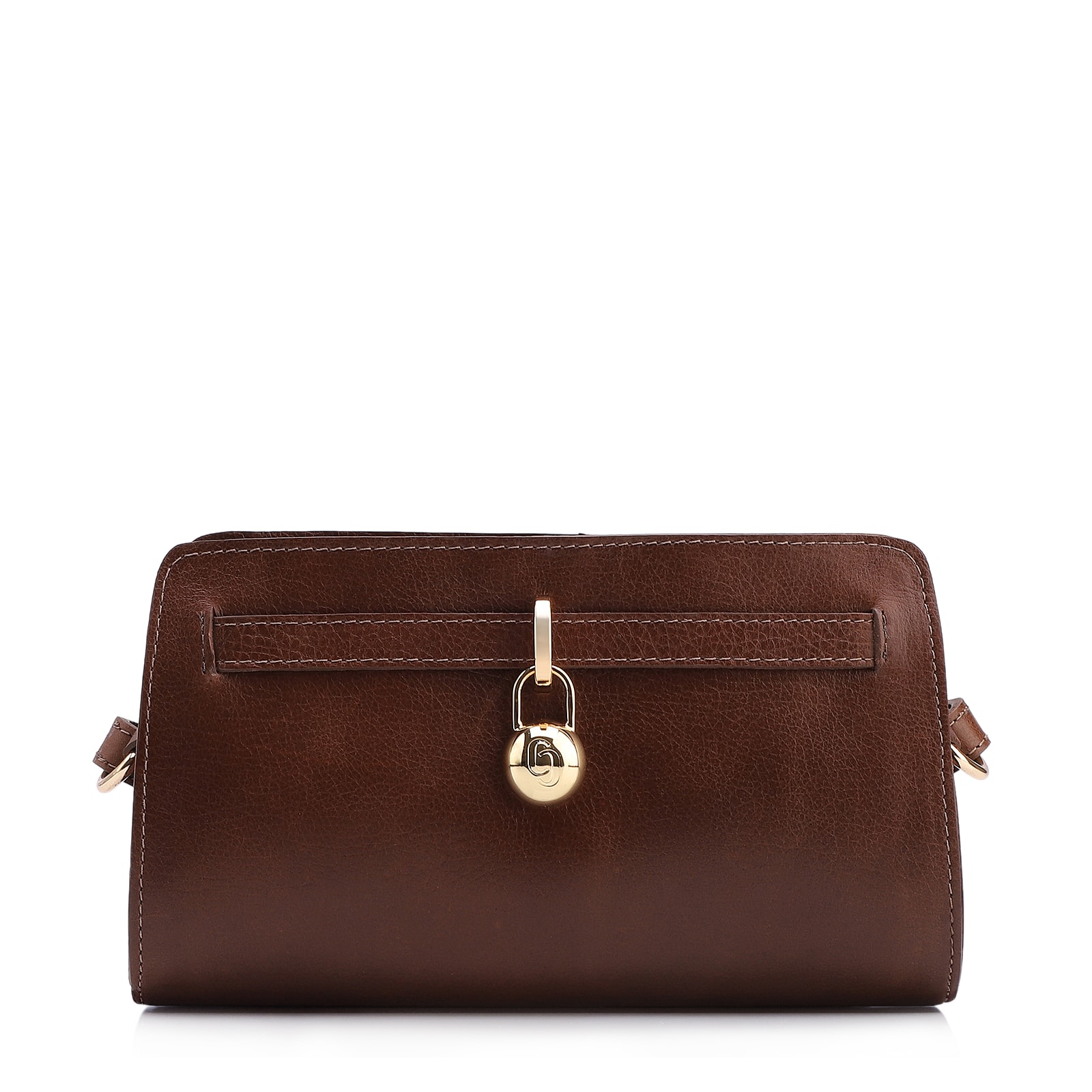 Bolsa Transversal Pequena Couro Antique Marrom Cadeado Dourado