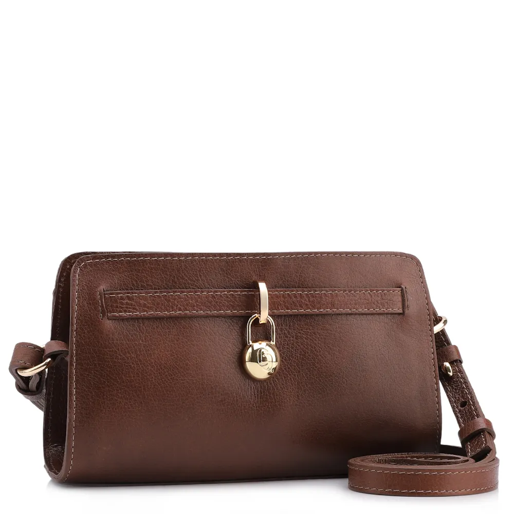 Bolsa Transversal Pequena Couro Antique Marrom Cadeado Dourado - imagem 2