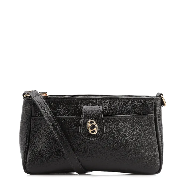 Bolsa Transversal Pequena Couro Antique Preto Bolso Frontal Botão