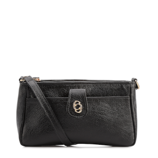 Pequena Couro antique preto bolso frontal botão