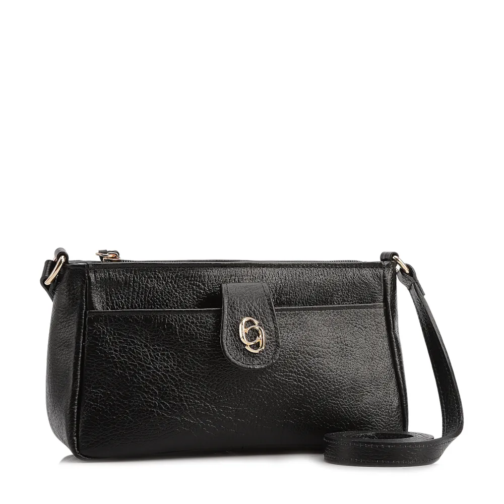 Bolsa Transversal Pequena Couro Antique Preto Bolso Frontal Botão - imagem 2