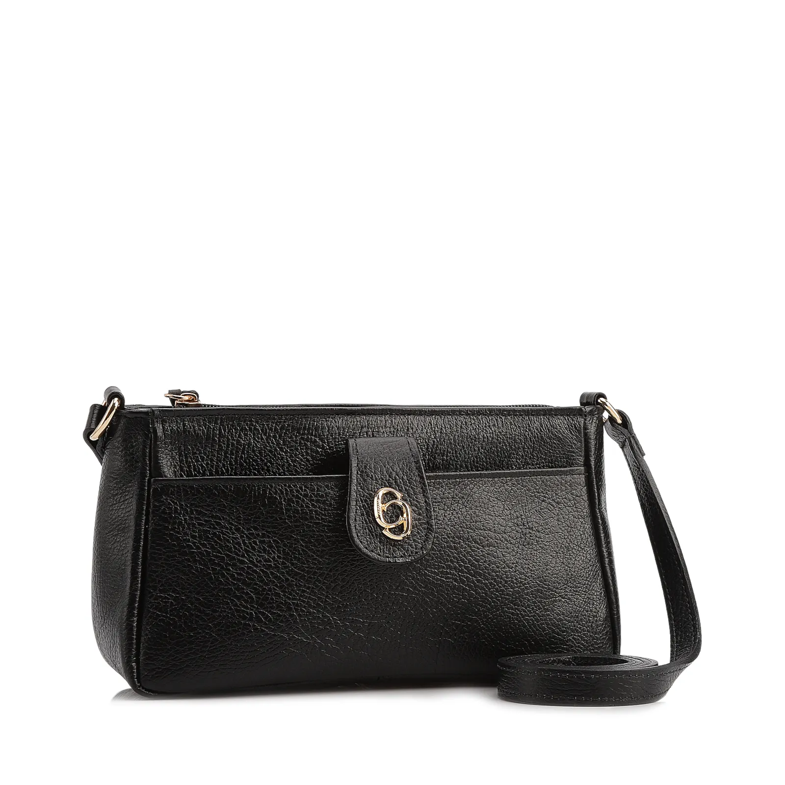 Bolsa Transversal Pequena Couro Antique Preto Bolso Frontal Botão