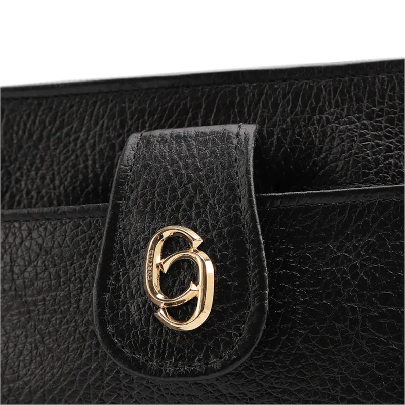 Bolsa Transversal Pequena Couro Antique Preto Bolso Frontal Botão - foto 5