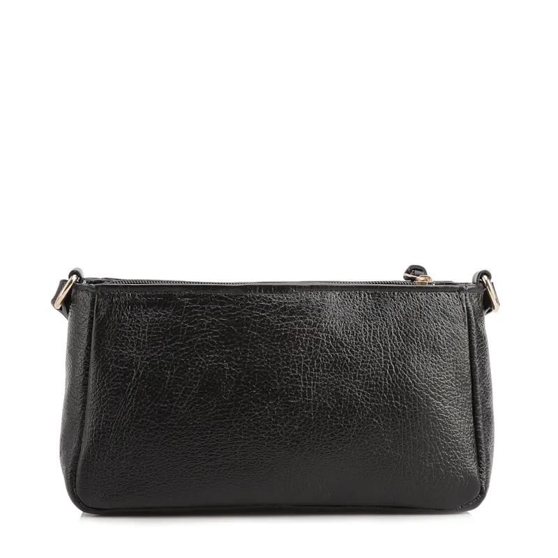 Bolsa Transversal Pequena Couro Antique Preto Bolso Frontal Botão - foto 3