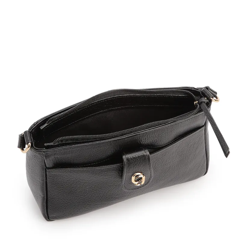 Bolsa Transversal Pequena Couro Antique Preto Bolso Frontal Botão - foto 4