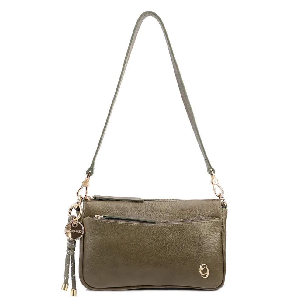 Bolsa Transversal Pequena Couro Antique Verde Bolso Zíper