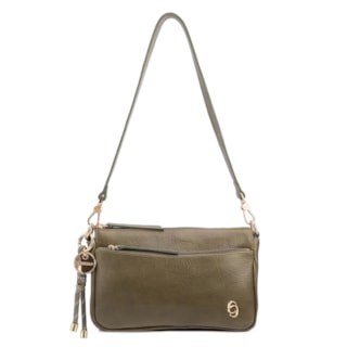 Pequena Couro Antique verde Bolso Zíper
