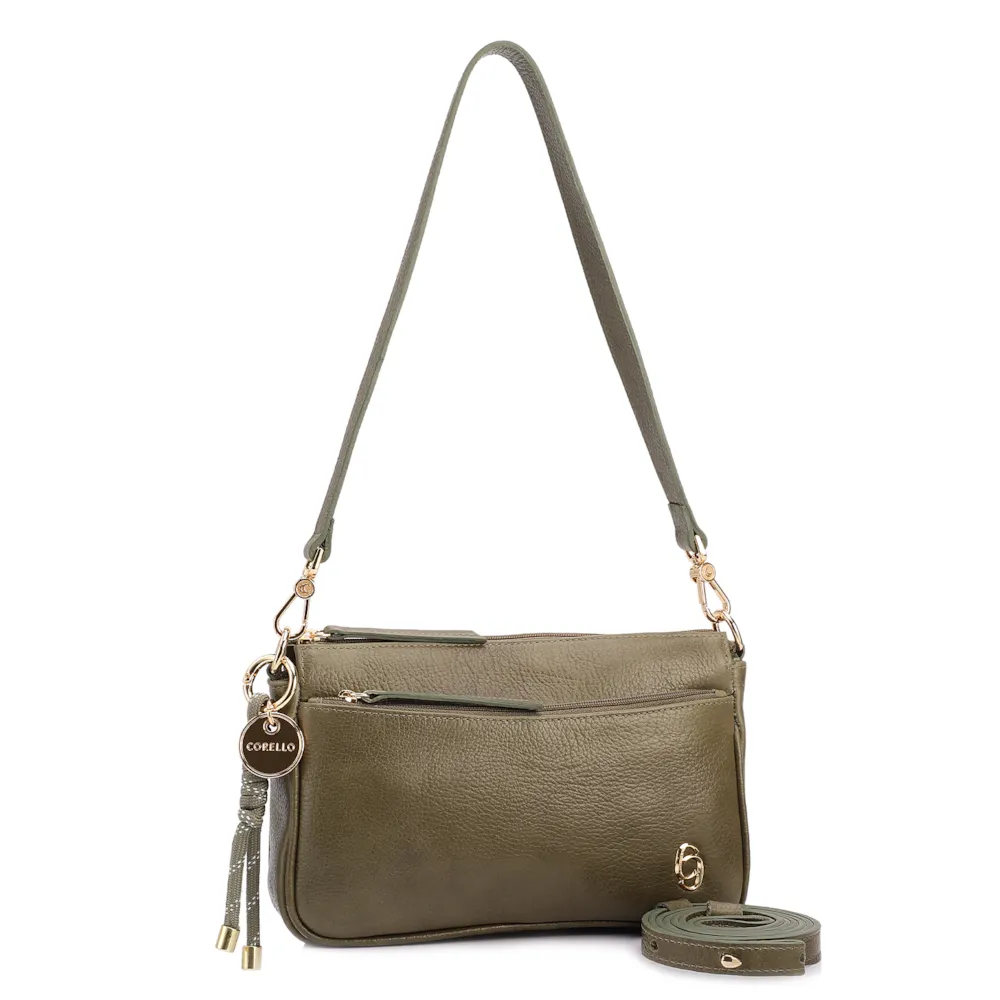 Bolsa Transversal Pequena Couro Antique Verde Bolso Zíper - imagem 2
