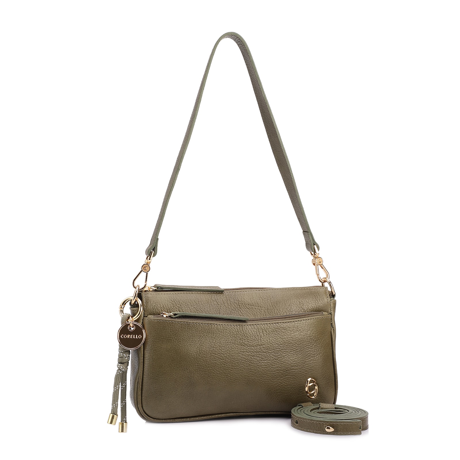 Bolsa Transversal Pequena Couro Antique Verde Bolso Zíper