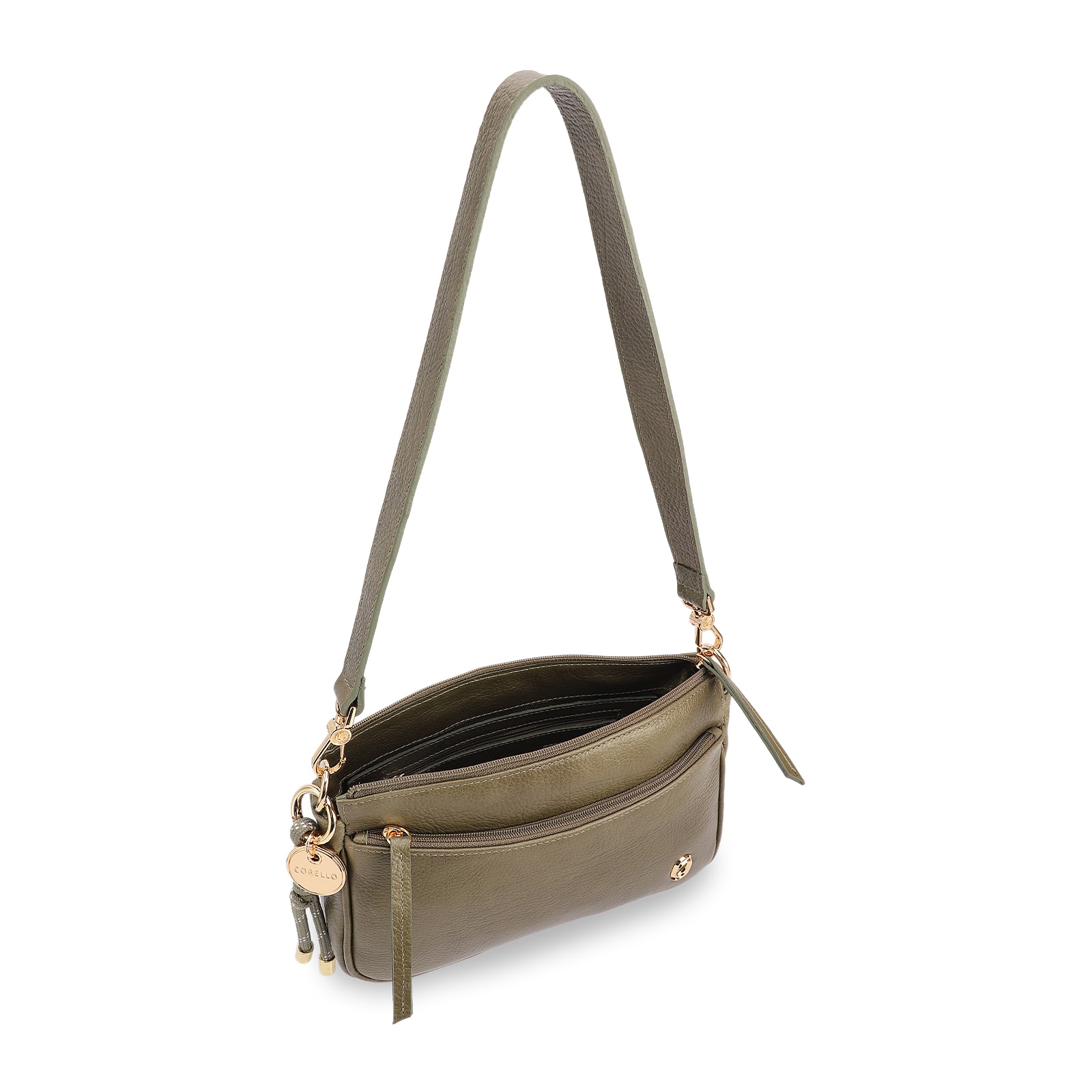 Bolsa Transversal Pequena Couro Antique Verde Bolso Zíper