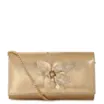 Bolsa Transversal Pequena Couro Dourado Aplique Flor Corrente - imagem 1