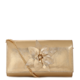 Bolsa Transversal Pequena Couro Dourado Aplique Flor Corrente