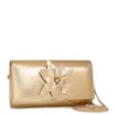 Bolsa Transversal Pequena Couro Dourado Aplique Flor Corrente - imagem 2