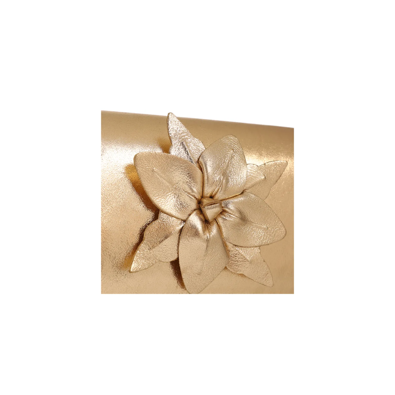 Bolsa Transversal Pequena Couro Dourado Aplique Flor Corrente