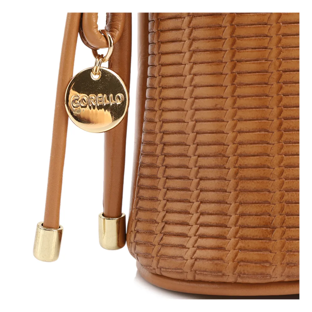 Bolsa Transversal Pequena Couro Marrom Claro Estampa Tressê - imagem 6