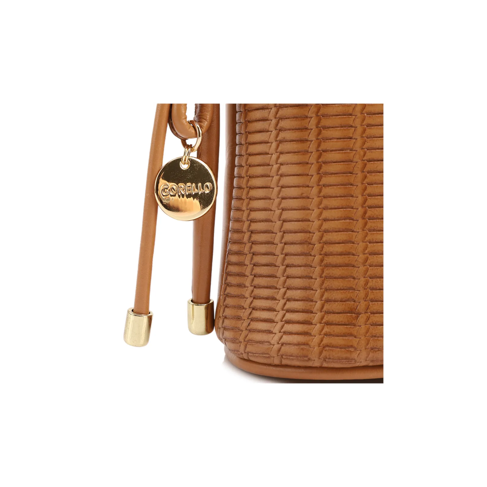 Bolsa Transversal Pequena Couro Marrom Claro Estampa Tressê