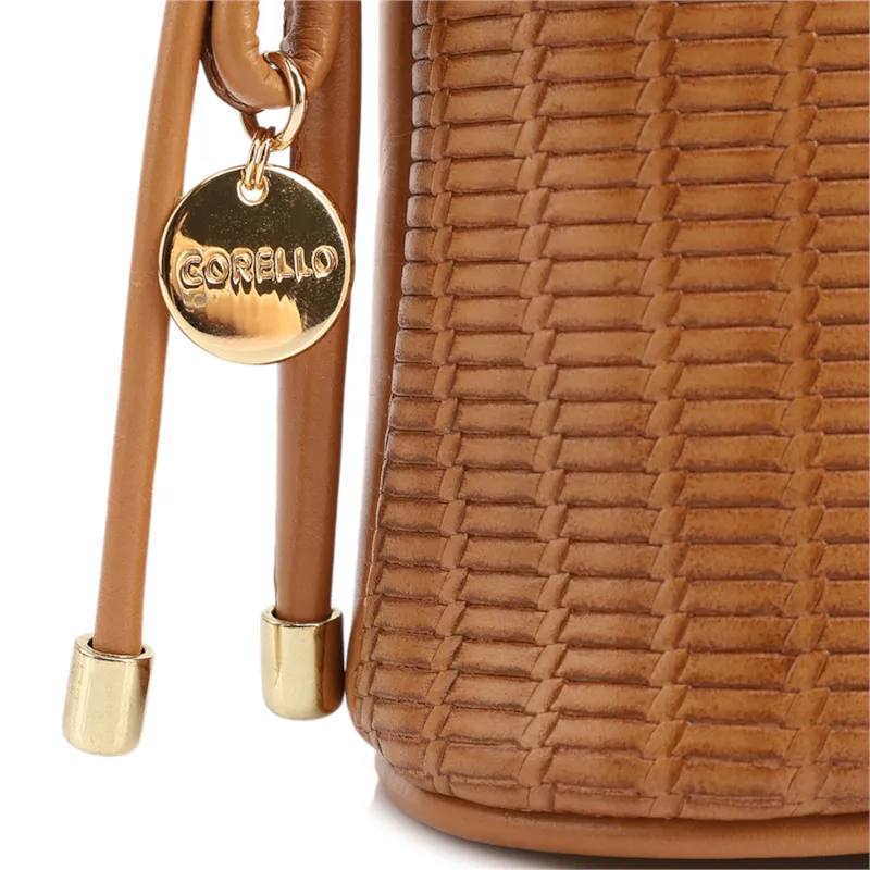 Bolsa Transversal Pequena Couro Marrom Claro Estampa Tressê - foto 6