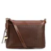 Bolsa Transversal Pequena Couro Marrom Escuro Estampa Tressê - imagem 1